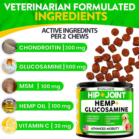 FURALAND 170 Hemp Hip and Joint Supplement for Dogs - Glucosamine for Dogs - Dog Joint Pain Relief Treats