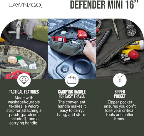 Lay-n-Go Defender Mini Gear Accessory Storage Bag with Pockets for Travel, Military, 16 inch, Green