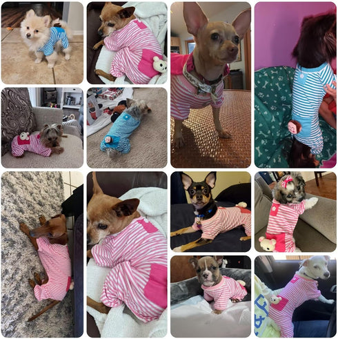 Puppy Clothes - Comfy Dog Pajamas Jumpsuit with Stripes, XS, Yellow