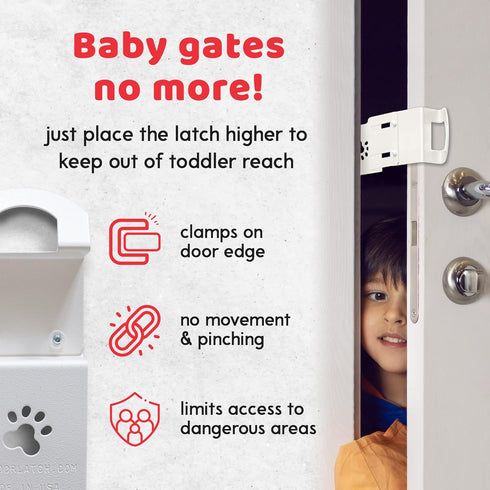 Steel Cat Door Strap and Latch, Sturdy Door Holder for Dogs and Kids, White Powder Coated Cat Door Latch
