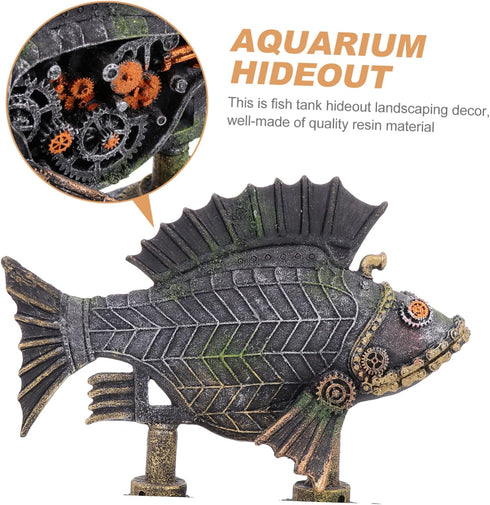1Pc Fish Tank Decoration, Resin Aquarium Hideout Lizard Accessories, Steampunk Table Centerpiece for Fish Tank