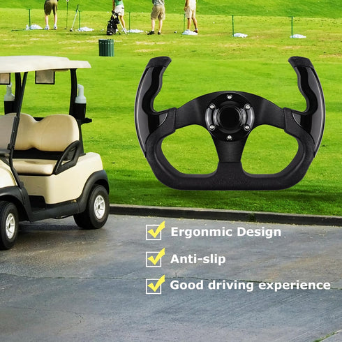 Universal Golf Cart Steering Wheel, Skid for Club Car EZGO RXV, TXT, Yamaha, Precedent Tempo, DS (Black)