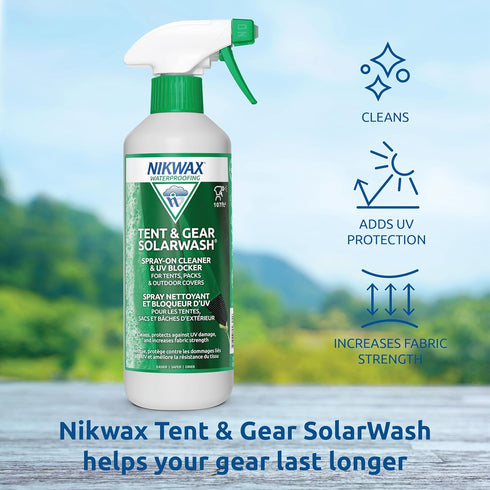 Nikwax Tent & Gear SolarWash, Cleaner, Waterproofing, UV Protector for Outdoor Gear, Rain Fly, Tarps, Backpacks