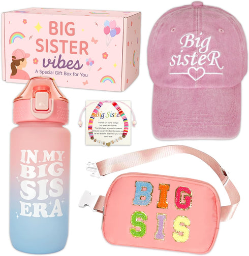 Big Sister Gifts for Girls 4PCS Big Sister Gift Set with Cap,