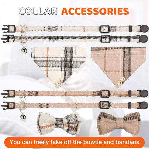 4 Pieces Bow Tie Cat Collar Bandana, Breakaway Pet Collar Bandana with Classic Plaid Adjustable Cat Collar with Scarf