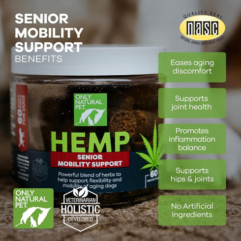Inflammatory 60 Count Only Natural Pet Hemp Advanced Mobility Support for Dogs Holistic Wellness Hip Bone Joint Health