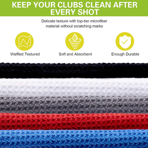 Waffle Pattern Golf Towel - Microfiber Golf Towel with Hooks Clips, Convenient Cleaning Accessories for Men and Women