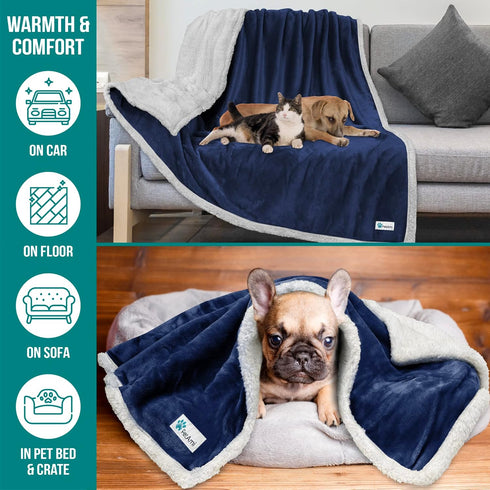 PetAmi Dog Blanket for Small Medium Dogs, Fleece Furniture Couch Cover Protector, Soft Sherpa Dog Throw Plush