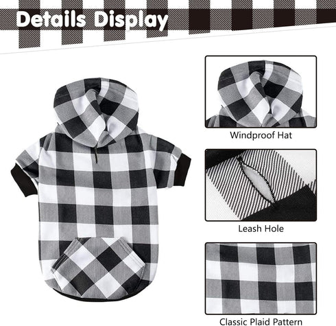 KOOLTAIL Plaid Dog Hoodie - Pet Clothes Sweater with Hat and Pocket for Small Medium Large Dogs, White XL