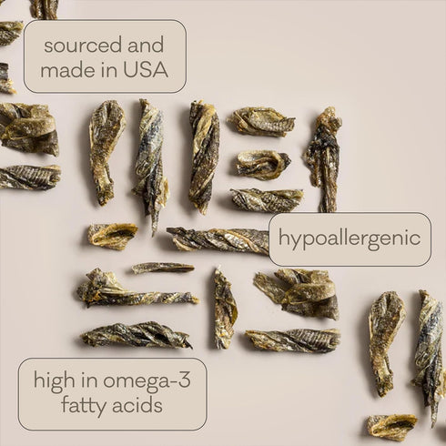 Polkadog Cod Skins for Dogs (2oz Shortie) - Single Ingredient Wild-Caught Fish Skin Dog Treats, Grain Free