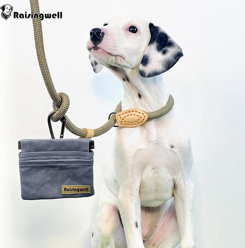 Raisingwell Dog Treat Pouch, Small Cotton Pocket Sized Training Holder, Hand Free Walking Fanny Bag with Carabiner