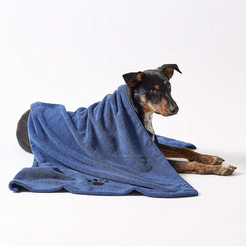 Bone Dry Pet Grooming Towel Collection, Absorbent Microfiber X-Large, 41x23.5", Embroidered Navy.