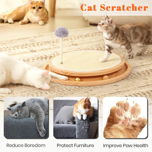LMUGOOS Cat Scratcher, Cat Natural Sisal Scratching Pad, Kitten Interactive Toy with Ball Track Spring Ball for Chasing
