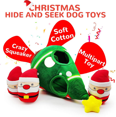 lilfrd Christmas Dog Toys, Dog, Xmas Christmas Tree, Santa Claus Hide and Seek Puzzle Squeaky Plush Rope Chew Fetch