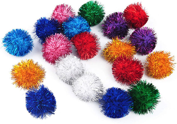 20 Pack 2 Inches Sparkle Balls for Cats, Large Size Glitter Pom Poms Fuzzy Balls for Indoor Kittens, Assorted Color