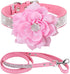 Elegant Fancy Soft Suede Leather Bling Rhinestone Pet Collar and Leash Combo Set, XX-Small, Pink