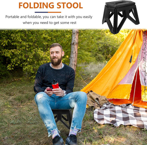 Kisangel Portable Folding Stool Lightweight Camping Chair Foldable Plastic Step Stool with Handle for Outdoor Hiking