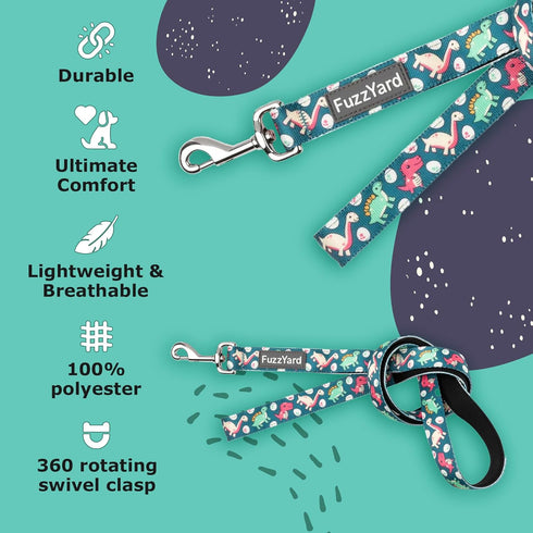 FuzzYard Dinosaur Land Dog Leash | Size S | Comfortable Neoprene Lead for Dogs | Perfect for Outdoor Walking & Training