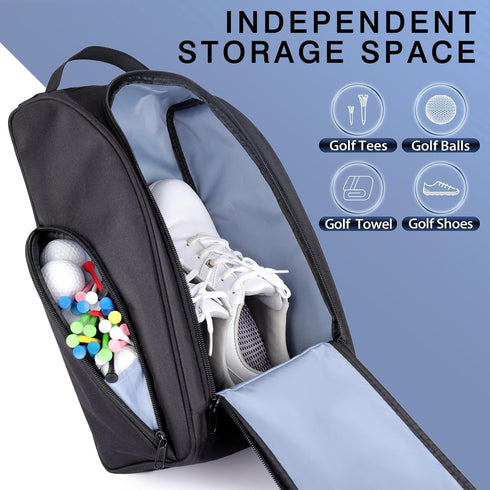 Golf Shoe Bag, Zipper Sports Shoe Strap Bag with Side Accessory Pocket for Golf Accessories (Black)