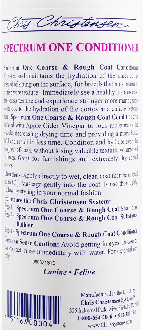 16 oz Chris Christensen Spectrum One Dog Conditioner, Coarse and Rough Coat, Groom Like a Professional, Repairs