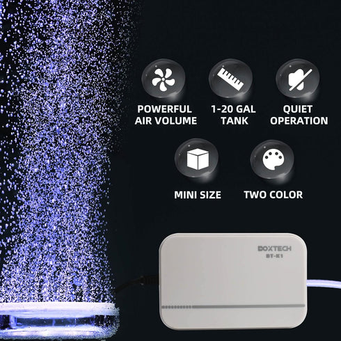boxtech Ultra Quiet Aquarium Air Pump, Quiet Air Pump for Aquarium 2 Watt Fish Tank Bubbler, 2L/ Min Oxygen Aeration Pump for 1-30 Gallon Tank