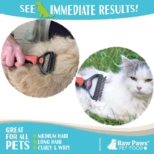 Raw Paws 1 ct Undercoat Rake & Dematting Tool - 2-Side Rake for Dogs & Cats, Grooming Brush for Shedding