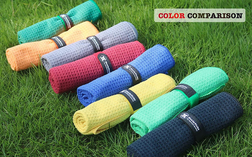 Handy Picks Microfiber Golf Towel (16" X 16") Grey with Carabiner Clip, Waffle Pattern Hook and Loop Fastener