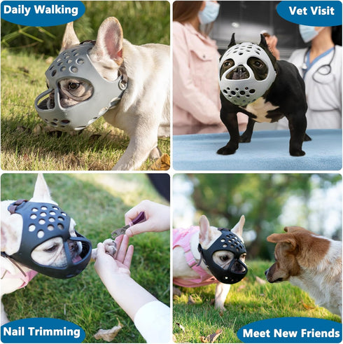 BARKLESS Short Snout Dog Muzzle, Soft Silicone Flat Faced Muzzle for French Bulldog, Shih Tzu, Pug