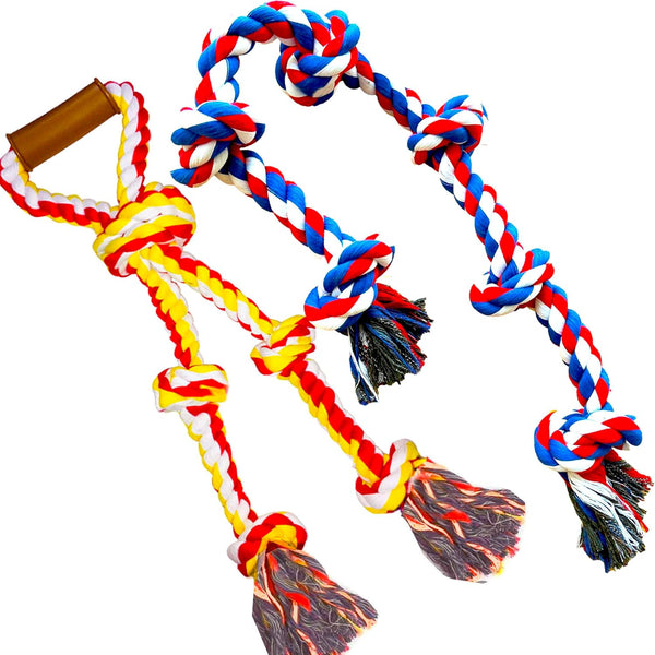 6 Knot Large Christmas Dog Rope Toys - Heavy Duty Chew Rope for Aggressive Chewers - Tug of War Play Rope