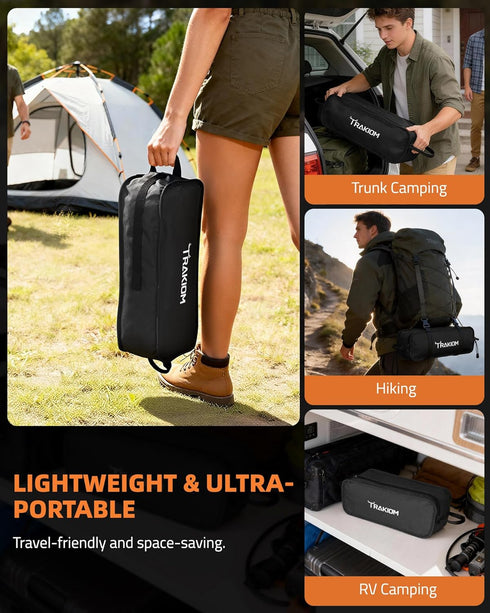 Trakiom High Back Folding Camping Chair, Widened Seat & Lightweight Black Portable Chair with Stable Design, Adjustable