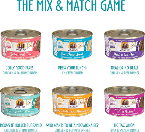 Weruva Wet Cat Food, The Mix and Match Game Pate Variety Pack, 3 oz Can, Pack of 18