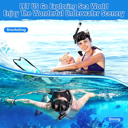 HiiPeak Snorkeling Gear for Adults, Dry Snorkel Set with Panoramic Wide View Diving Scuba Mask and Nose Cover