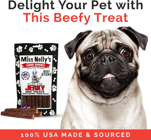 8 oz. Miss Nelly's -All Natural Beef Jerky Dog Treats - Soft Sticks - USA Made and Sourced - Original Smoke House