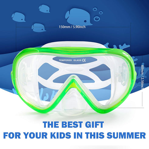 Kids Snorkel Swim Mask, Child Diving Mask Anti-Fog Goggles with Nose Cover for Snorkeling, Swimming