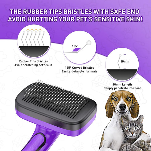 Dogs Cats Self Cleaning Slicker Brush for Shedding & Grooming, Removes Loose Undercoat, Mats, Tangled Hair for All