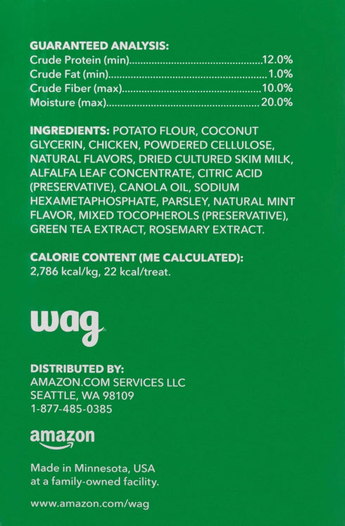 Wag Dental Dog Treats, Amazon Brand, Tiny, Unflavored, 2.25 pounds, 130 Count, Pack of 1 for Clean Teeth & Fresh Breath