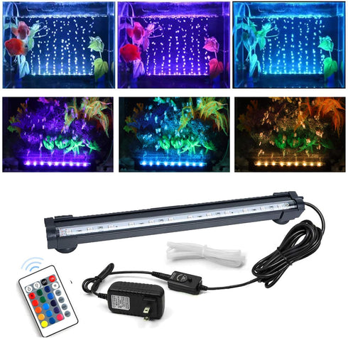 Aquarium Air Bubble Light, RGB LED Fish Tank Light with 16 Colors, Remote Control IP68 Submersible Lamp for Turtle Tank