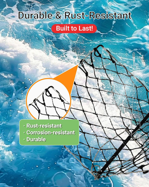 MEOU 2 Pack Castable Crab Trap Hawk Foldable Crabjaw with Crab Gauge and Bait Clip