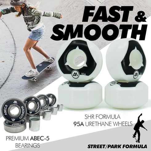 Magneto Complete Skateboard, Maple Wood with ABEC 5 Bearings, Kids Cruiser Skateboard for Beginners