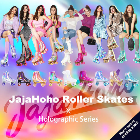 8-51 JajaHoho Roller Skates for Women, Very Peri Blue Holographic High Top Faux Leather Rollerskates, Shiny Double-Row