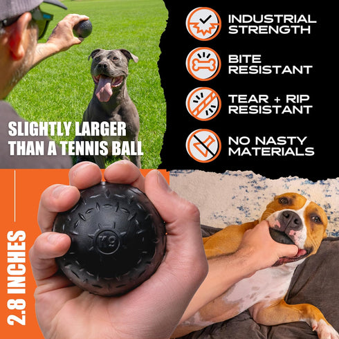 Monster K9 Indestructible Dog Ball - Medium & Large Breeds - Ultra Durable for Aggressive Chewers - 2.8in Solid