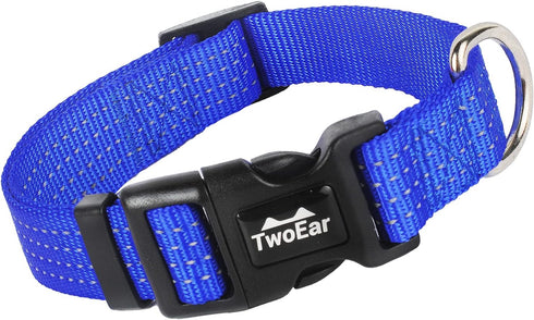 TwoEar Heavy Duty Dog Collar, Reflective Adjustable Nylon Pet Collar for Medium Breeds, Blue