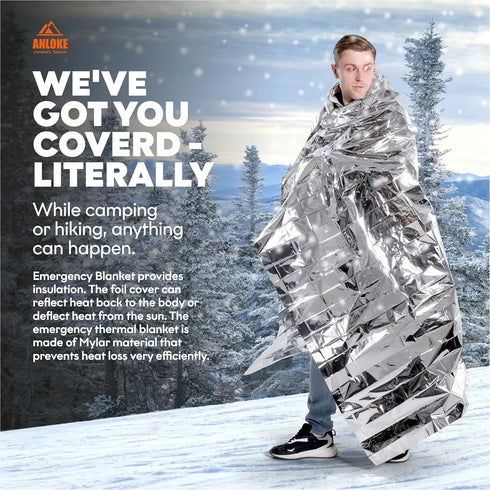 Mylar Emergency Blankets, 5 Pack Gigantic Thermal Survival Blankets 82 * 64 in, Heavy Duty Camping Gear