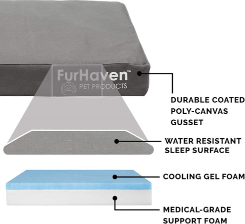 Furhaven Water-Resistant Cooling Gel Dog Bed for Medium/Small Dogs, Removable Washable Cover, Indoor/Outdoor Oxford