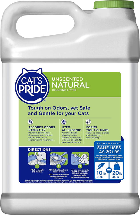 Cat's Pride Lightweight Clumping Litter, Natural, 10 Pounds, Powerful Odor Control, Unscented