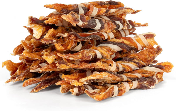 MON2SUN Dog Treats, Triple Flavor Jerky Twist Sticks, 4.5-5 Inch Chicken Duck