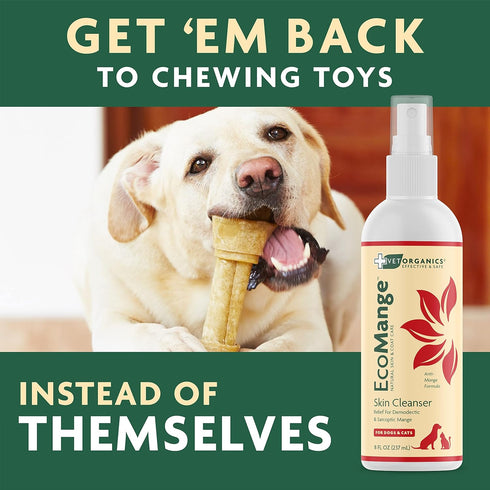 EcoMange Mange Relief for Dogs & Cats - 8 Oz. Itch Relief Spray with Herbal Extract & Essential Oil