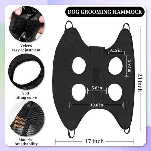 PatiencET Dog Grooming Hammock for Nail Trimming - Small Dogs Hanging Harness Sling (Black S)