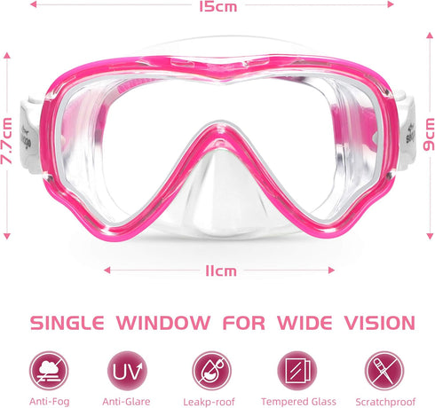 Seago Kids Swim Goggles Snorkel Diving Mask - Anti-Fog 180° Clear View for Youth (5-15)