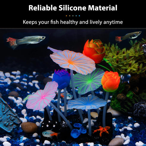 Uniclife Silicone Lotus Ornament - Glowing Effect Aquarium Decoration with Suction Cup for Fish Tank